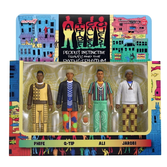 Super7 Reaction Figures A Tribe Called Quest - (Pack de 4) Figuras de acción de 3.75" de A Tribe Called Quest con accesorio - Coleccionables clásicos de hip‑hop y juguetes retro