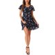 thumbnail image 1 of INSPIRE CHIC Vestido de Chifón con Cremallera y Cordones, Manga Corta Acampanada, Cuello en V Floral para Mujer, Regreso a Clases, S Azul Oscuro, 1 of 6