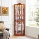 thumbnail image 3 of Glass Cabinet Lighted Corner Cabinet Corner Display Curio Cabinet, Glass Display With Light(Included)Bar Cabinet,Wine Cabinet with Adjustable Glass Shelves Carved Decoration OAK Light(Included), 3 of 3
