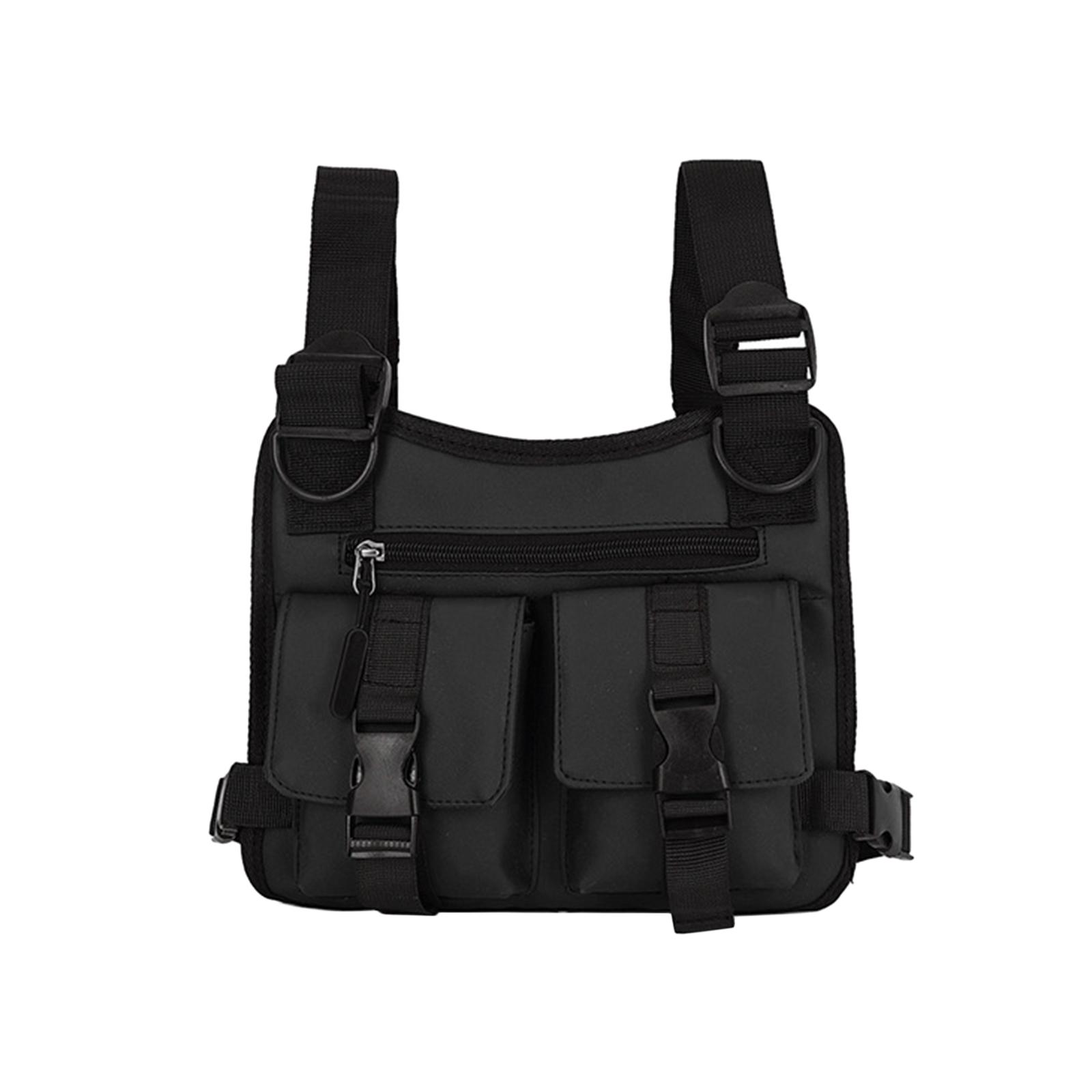 Magideal - Bolsillo En El Pecho Bolsillos Ligeros Soporte Ligero Para Teléfono Ropa Informal Estilo Hip Hop Riñonera Bolsillos Ajustables Chaleco Para Correr Hom Negro