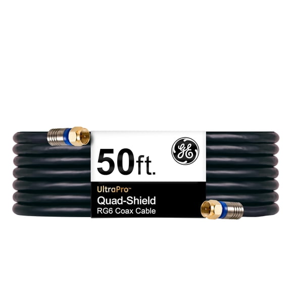 Cable coaxial GE RG6 de 15,2 m con conectores tipo F con blindaje cuádruple