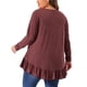 thumbnail image 4 of Agnes Orinda Blusas de Talla Grande para Mujer, Túnicas de Escuela o Universidad, Cuello Henley con Botones, Cuello en V, Mangas Largas, Dobladillo con Volantes, Corte Amplio y Fluido, 2X Burdeos, 4 of 8