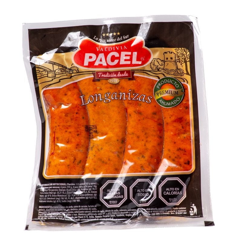 Longaniza Artesanal Ahumada 4 Un 500 gr Pacel