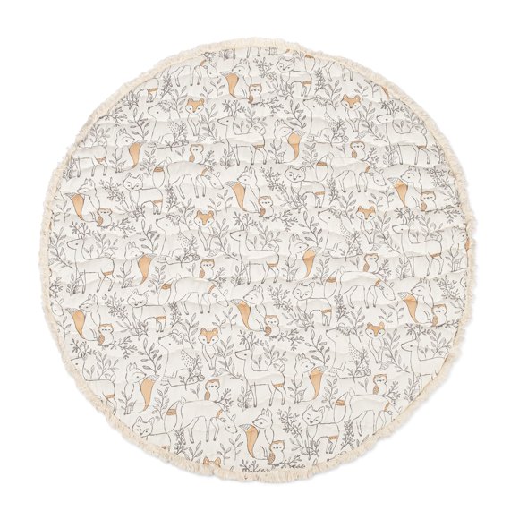 Colchoneta de actividad para bebés con forma de grulla y animales del bosque, 100 x 100 cm