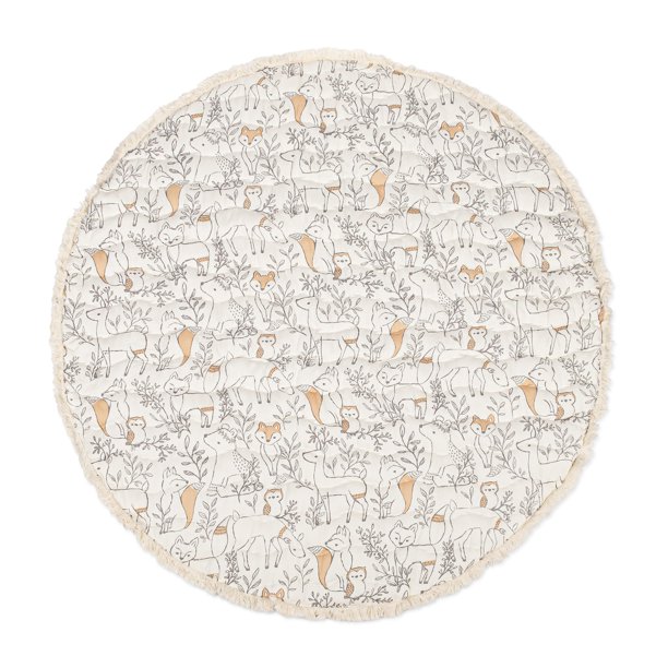 Colchoneta de actividad para bebés con forma de grulla y animales del bosque, 100 x 100 cm