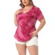 thumbnail image 4 of Agnes Orinda Blusas de Mujer Tallas Grandes para Escuela y Universidad, Casual, Cuello en V, Manga Corta, Estampado Tie Dye, Tops de Verano 3X Burdeos, 4 of 6