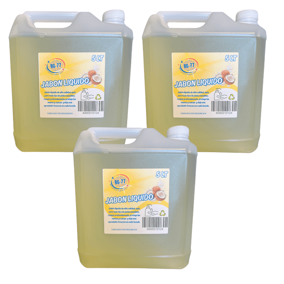 Jabón Líquido RG-77 Coco Crema Protección & Suavidad 5 Litros Pack 3 Unidades