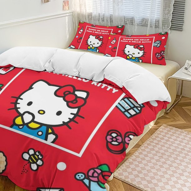 Hello Kitty 3-Piece Twin Bed Set - Includes 1 Single Comforter And 2 Pillowcases Bedding - Fade Resistant Microfiber - Hello Kitty