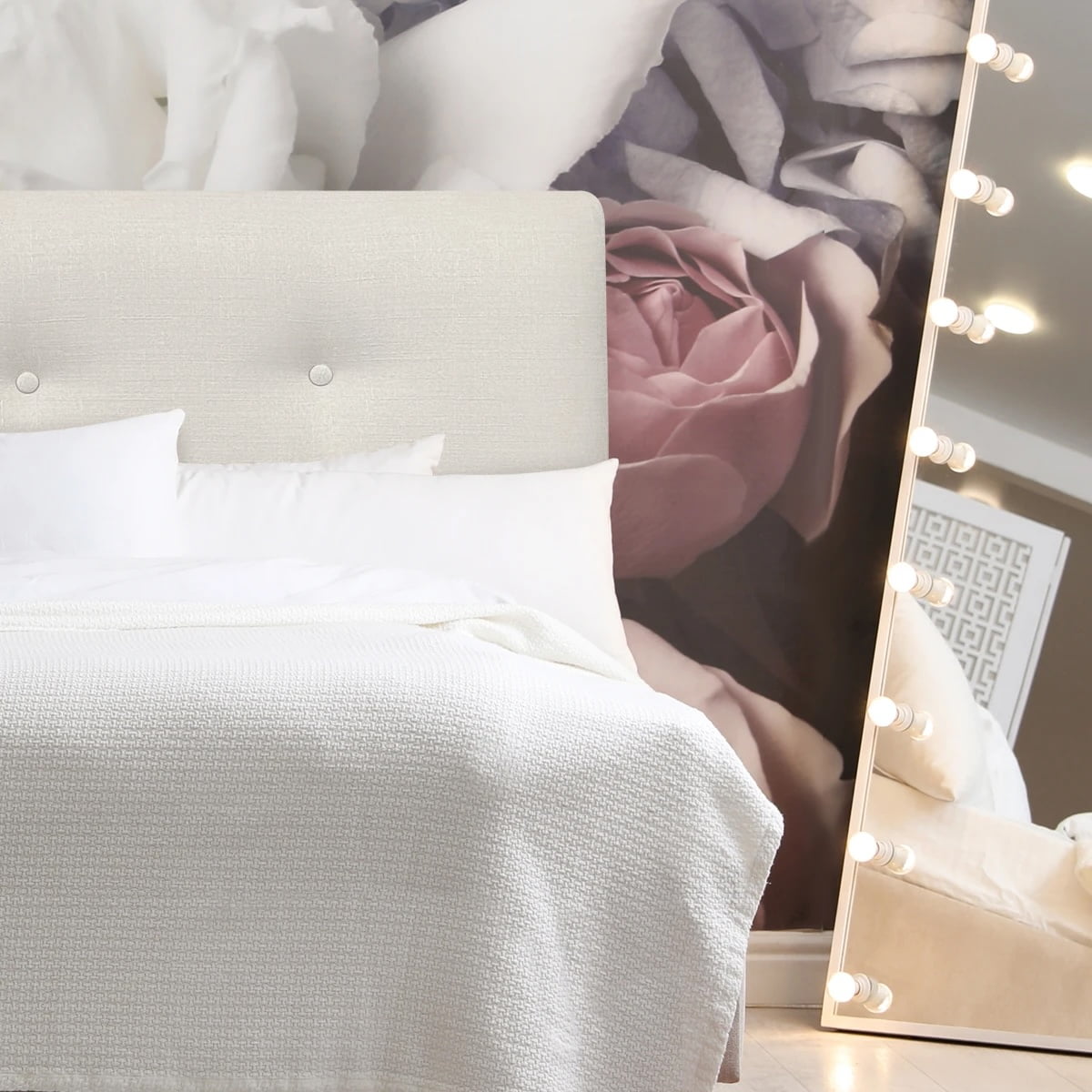 Espacio Hogar - Respaldo De Cama Botone Premium 2 Plazas Lino Crema