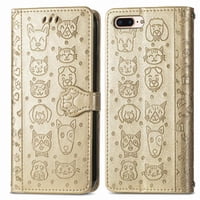 Funda Cartera Foxdock Para Iphone 8 Plus/7 Plus , Flip Pu Con Relieve De Gatos Y Perros, Tarjetero Y Soporte