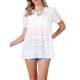 thumbnail image 1 of Tops de verano para mujeres con mangas cortas abullonadas, cuello en V, hueco, camiseta casual M blanca, 1 of 6