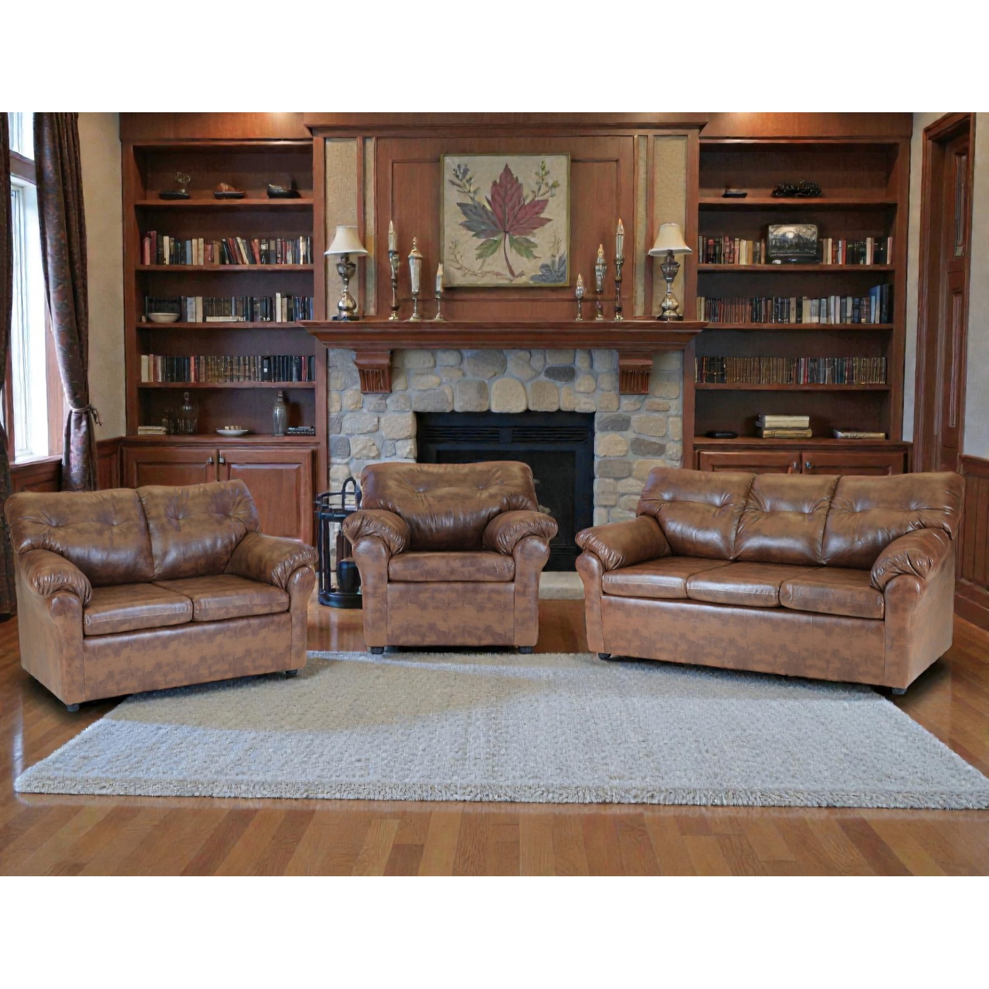 Muebles Altiro - Living Mateo 321 - Cuero Sintético Pu Caramelo