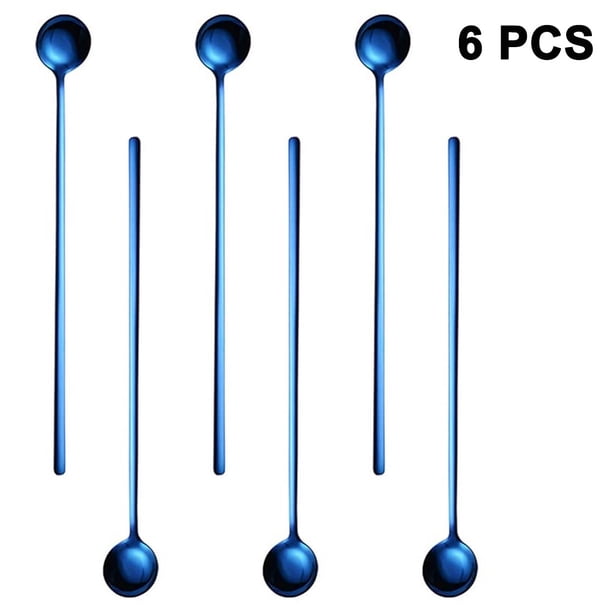 6 cucharas de mango largo para mezclar, de acero inoxidable de 9,45 pulgadas, para té helado, café, helado y cócteles.