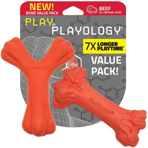 Juguete para masticar Playology Pack de 2 Small con aroma a carne de goma