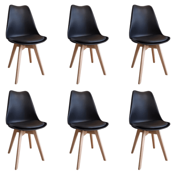 Pack 6 Sillas De Comedor Tulip Acolchada Negro