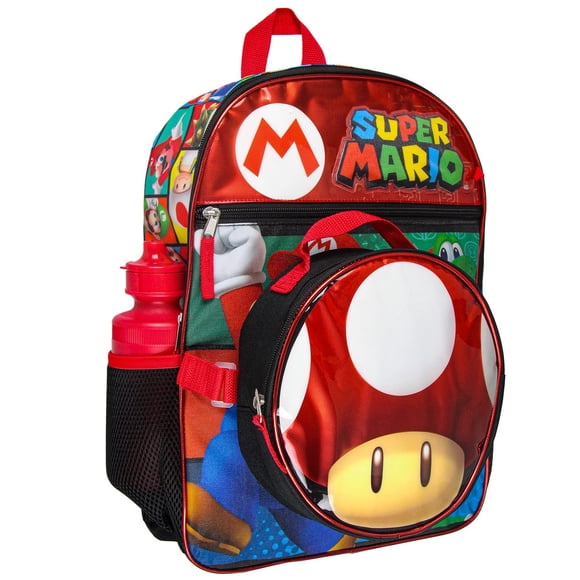 Mochila Bioworld Super Mario con bolsa de almuerzo de 40 cm, juego de 5 piezas