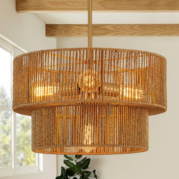 Araña Tunkayli 45 cm Oro Ratán 4 Luces