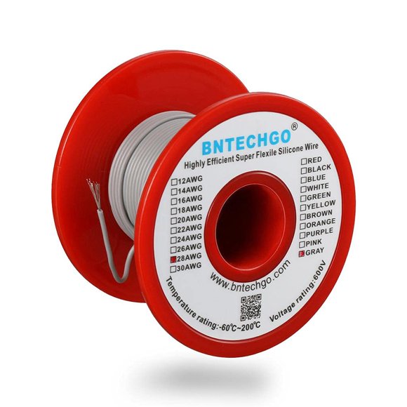 Cable BNTECHGO 28 AWG de silicona, 30 m, gris, flexible