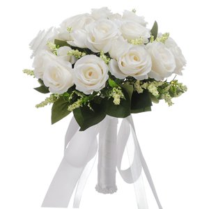 Bothyi - Flores Artificiales Ramo Hecho A Mano Ramo De Boda Para Suministros De Iglesia Blanco