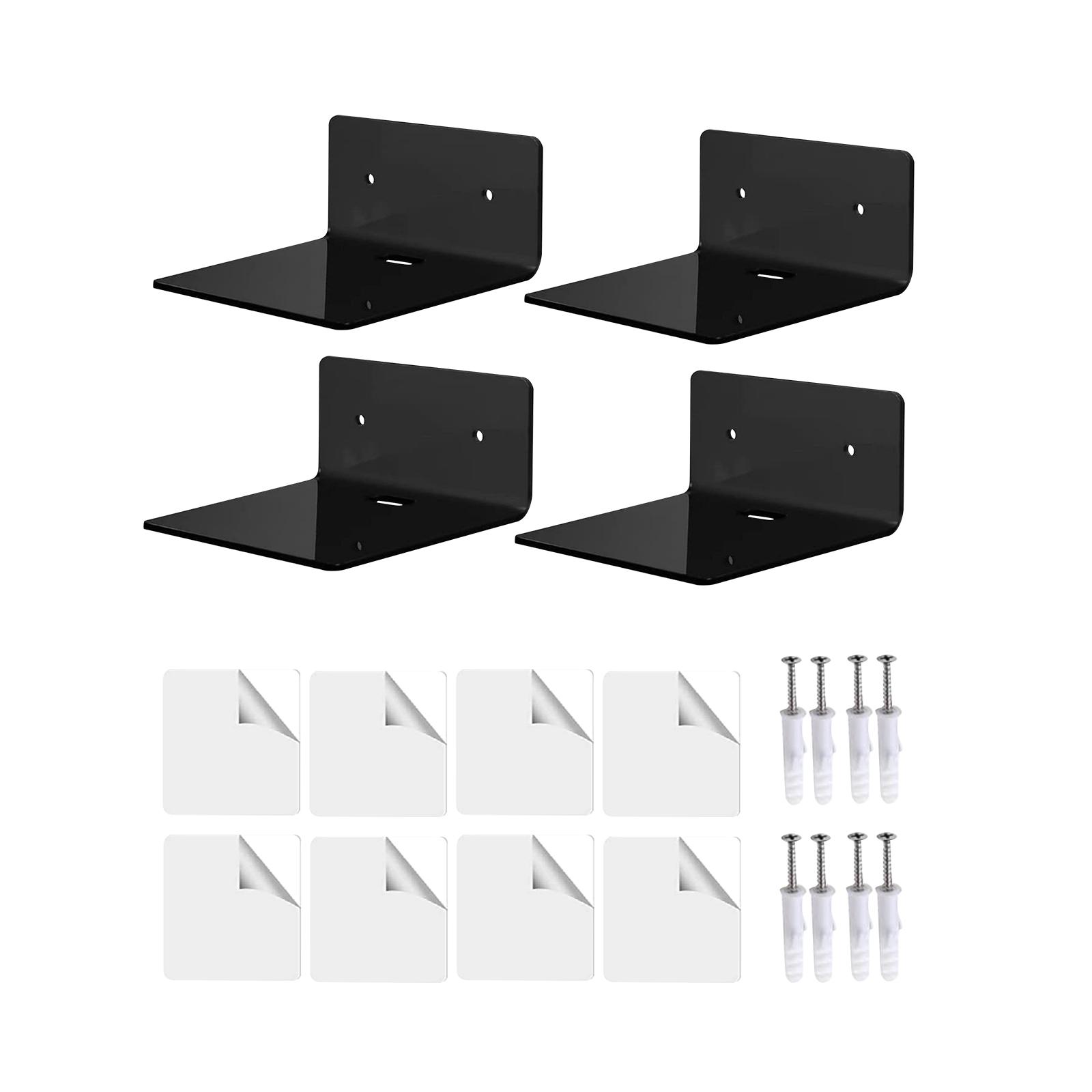 Magideal - 4 Estantes Montados En La Pared, Estantes Flotantes Pequeños, Decoración De Pared Duradera, Decodificador De Tv, Estantes De Instalación En Pared Para Negro