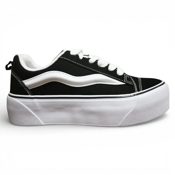 Zapatilla Mujer Negra Plataforma Lona Blanco Everix
