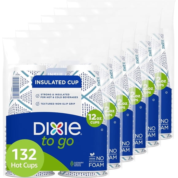 Dixie To Go Paper Coffee Cups, 12 oz, 132 Count, Insulated D