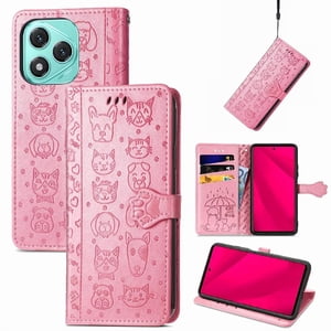 Funda Cartera Foxdock Para Honor 400 Lite , Flip Pu Con Relieve De Gatos Y Perros, Tarjetero Y Soporte