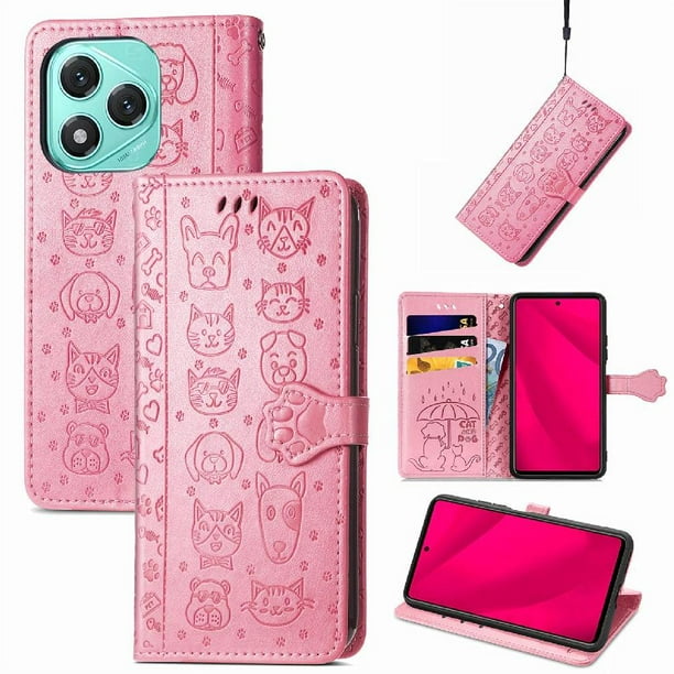 Funda Cartera FOXDOCK para Honor 400 Lite , Flip PU con Relieve de Gatos y Perros, Tarjetero y Soporte