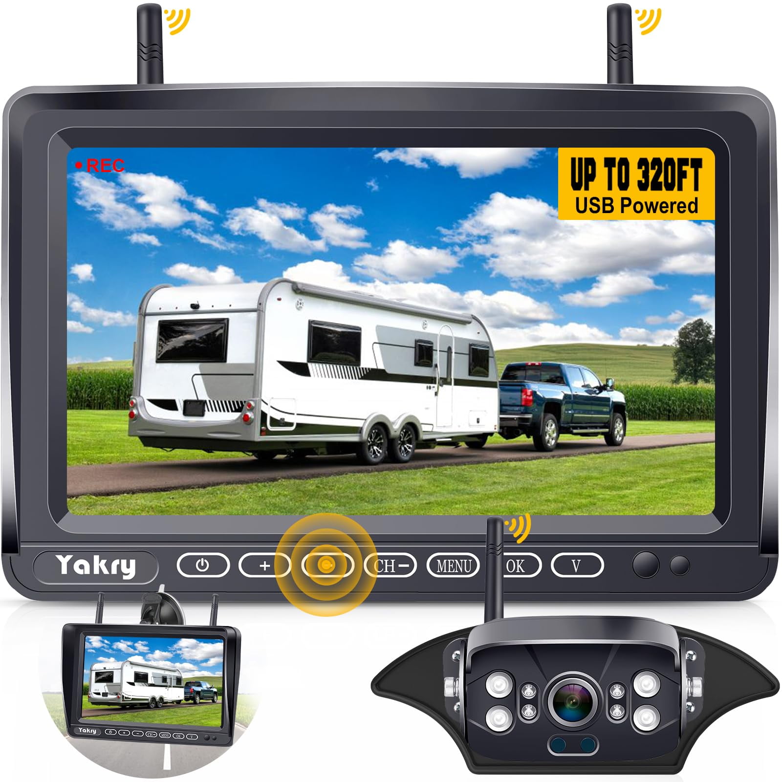 Cámara De Respaldo Rv Inalámbrica Yakry Y27-n Hd 1080p Con Monitor De 7 Pulgadas