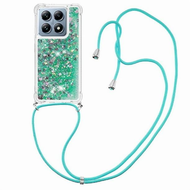 Funda FOXDOCK para Xiaomi 14T con Cuerda Ajustable, Brillo Líquido, Protección Antigolpes y Lente – Ideal para Regalo