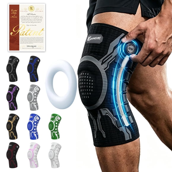 Rodillera Kuangmi XL negra para pierna izquierda con perilla y almohadilla de gel