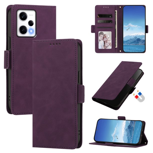Funda Billetera Delgada para Xiaomi Redmi Note 12 Pro 5G con Ranuras y Soporte Morado oscuro