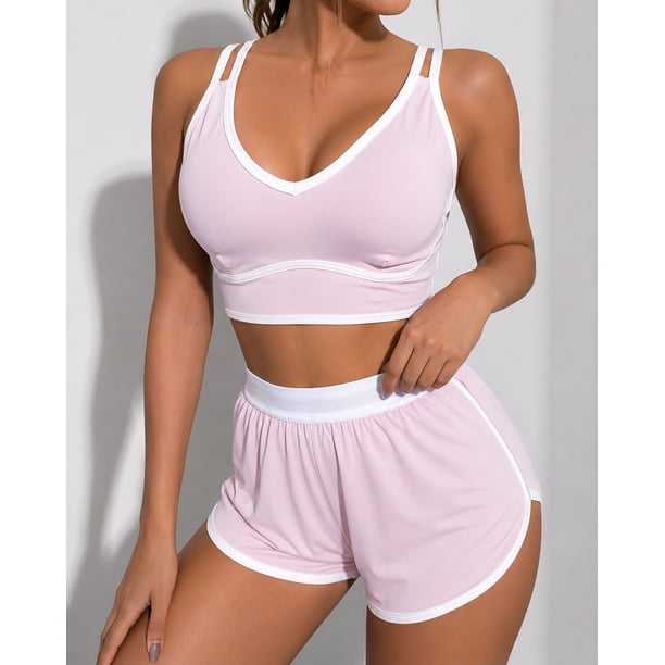 Conjunto Deportivo Para Mujer Short Y Peto Top Retro