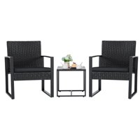 Conjunto De Muebles Para Patio Exterior Flamaker De 3 Piezas En Ratán Sintético Negro