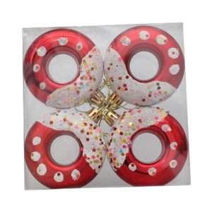 Bothyi - 4 Colgantes De Bolas De Navidad En Forma De Donut De 7 Cm De Diámetro Para Decoración Navideña En Color Rojo