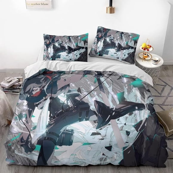 Attack -on- Giant Win-gsofLibe-rty -Anime -Soft 3D Prin-ed Duve-t Cover Bedd-ng Set -with Co-mforter C-over