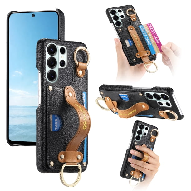 Funda FOXDOCK para Samsung Galaxy S26 Ultra Función billetera, diseño con anillo, soporte ajustable y correa para muñeca-negro