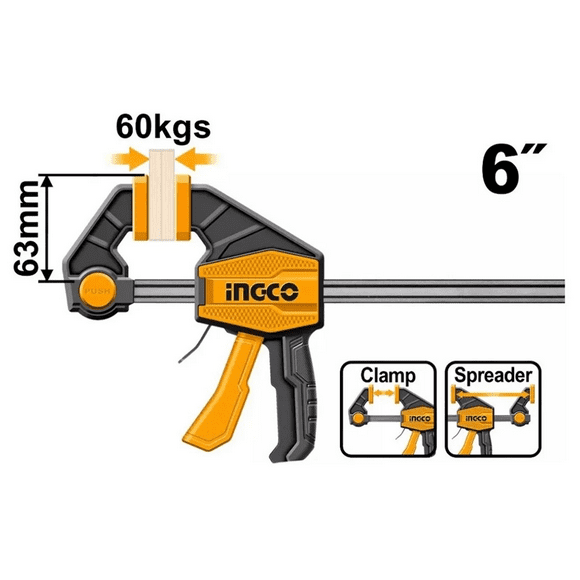 Prensa Sargento Rapida Industrial Ingco 63x150 Mm Hqbc01601