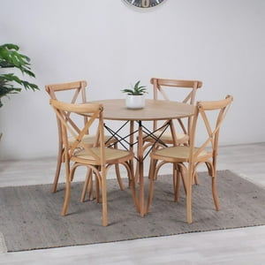 Pandalino - Comedor Redondo Shanna 100Cm + 4 Sillas Crossback | Madera Ratán Cafe