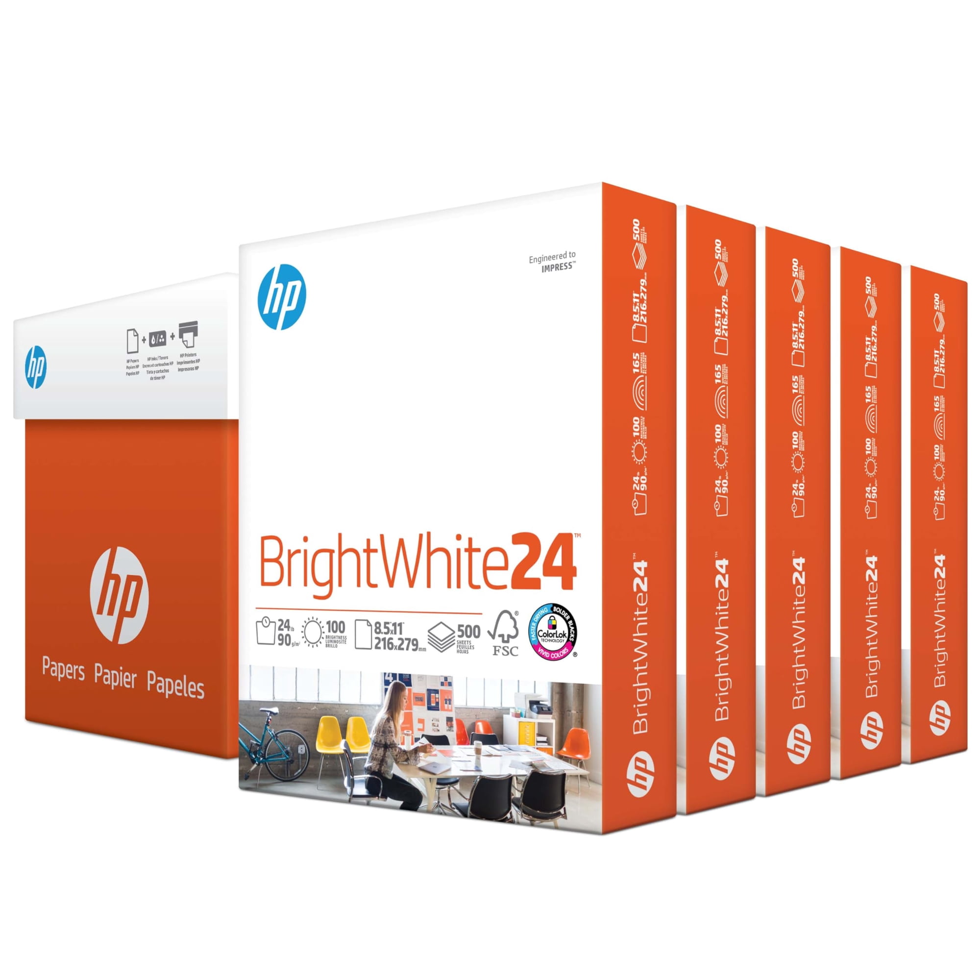 Hp Papers - Papel Para Impresora Hp Brightwhite 24 Lb 21,59 X 27,94 Cm 2500 Hojas