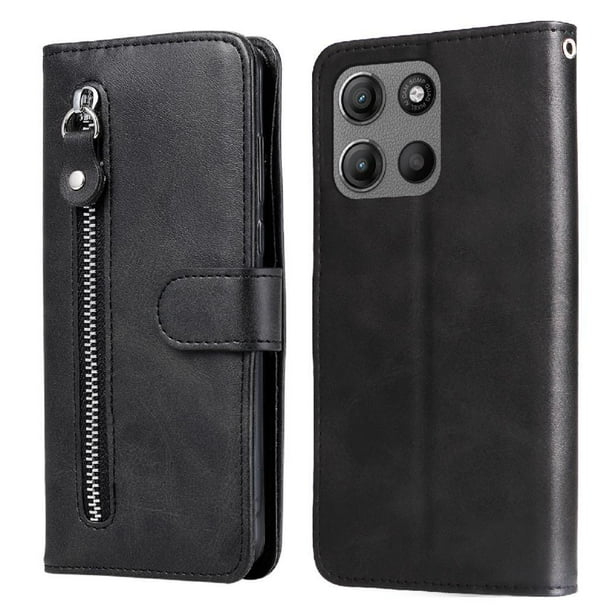 Funda con Cremallera para Motorola Moto G15, Carcasa Cartera de Cuero PU con Soporte y Tarjetero