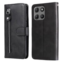Gangxun - Funda Con Cremallera Para Motorola Moto G15, Carcasa Cartera De Cuero Pu Con Soporte Y Tarjetero