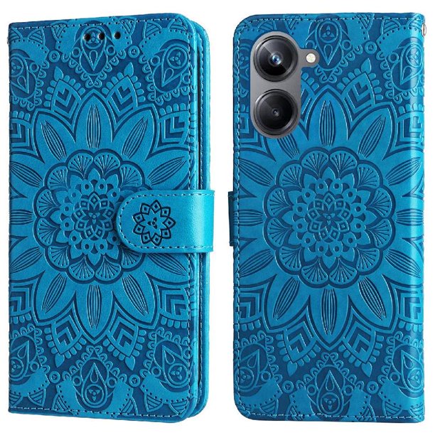 Funda tipo cartera FOXDOCK para Realme 10 4G , diseño girasol en relieve, cuero PU, cierre magnético, soporte y tarjetero