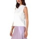 thumbnail image 4 of INSPIRE CHIC Top de satén para mujer elegante sin mangas con cuello simulado plisado y ribete de volantes, blusa de trabajo sólida, tops de tanque de seda S blanco, 4 of 6