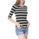 thumbnail image 5 of INSPIRE CHIC Camiseta Básica de Mujer con Mangas al Codo Cuello Redondo Ajustada Regreso a Clases Camiseta Casual Estampada Negra S, 5 of 8