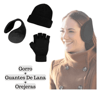 Genérico - Set Invierno Gorro Beanie + Guantes De Lana Sin Dedos + Orejera Polar