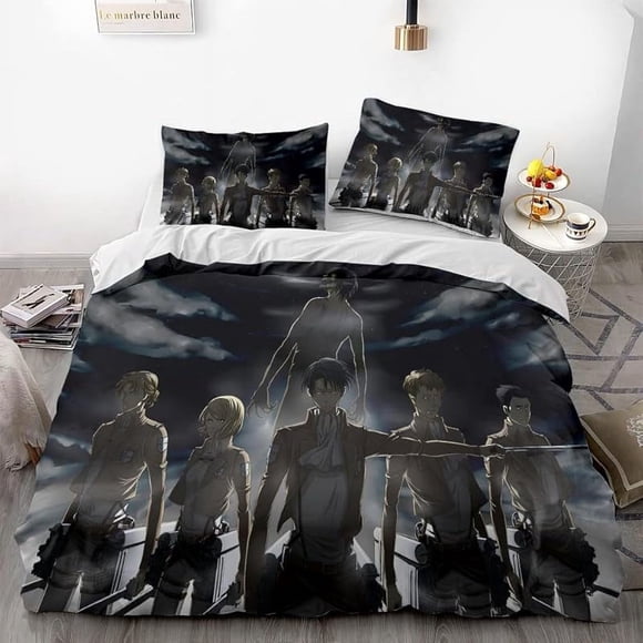 Invad-e on Tit-an Ere-n Le-i Anime -Soft 3D P-rint-d Duvet- Cover Bedd-ing Set with Comfort-er Cover