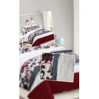 Casadeliacl - Cubrecama Quilt Sherpa 2Pl Burdeos Gris Negro Y Blanco Estampado Floral