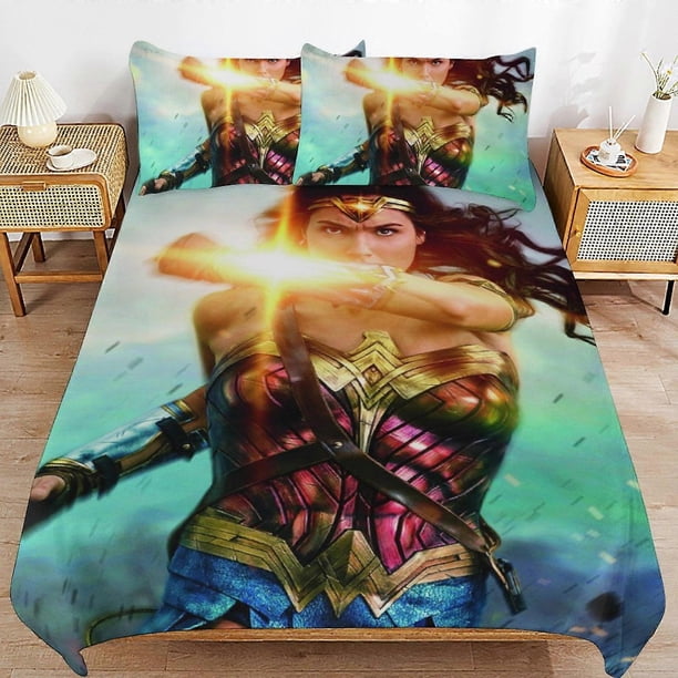 Wonder Woman Bedding Se Ultra Soft Skin-Friendly Duvet Cover3 Piece, Cute Comforter Cover Bed Set
