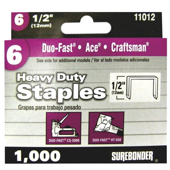 Grapas Surebonder #6 de alta resistencia, pata de 12 mm, 1000 piezas